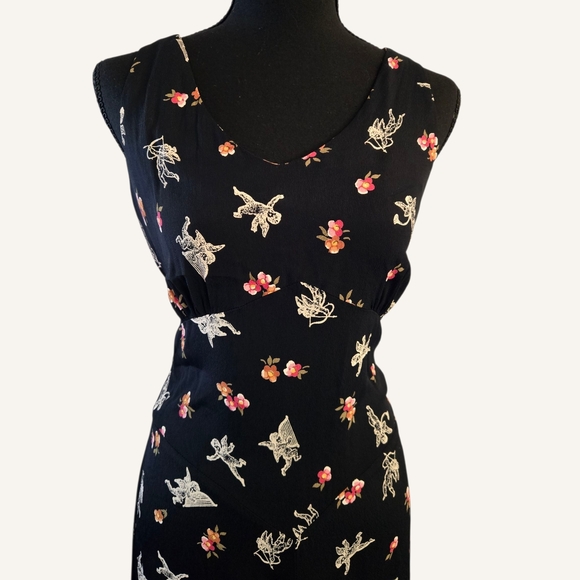 Vintage 90s Cupid Floral Black Maxi Dress 🖤 - Picture 2 of 8